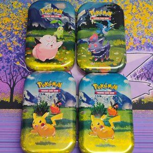4 Pokemon Mega Evolution Mini Tins Pikachu Empty No Cards Art Crafts Storage